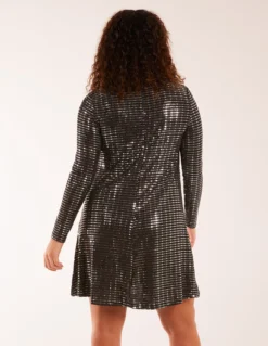 Long Sleeve Mirrored Swing Dress -Deals Sleek Dresses Store AW22020 BLACKSILVER 19492