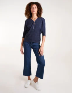 Metallic Zip Front Top -Deals Sleek Dresses Store AW22062 NAVY 5549