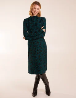 Ruched Front Frill Cuff Midi Dress