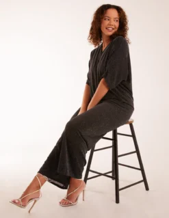 Sparkly Elasticated Waist Wide Leg Trousers -Deals Sleek Dresses Store AW22314 BLACKSILVER 19598