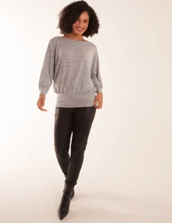 Cut And Sew Batwing Top -Deals Sleek Dresses Store AW23002 GREY 14029