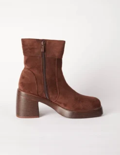 Cuffed Suede Chunky Heel Boots 6 Cuffed Suede Chunky Heel Boots -Deals Sleek Dresses Store AW23172 BROWN 1