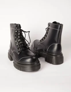 PU Lace Up Combat Style Boots -Deals Sleek Dresses Store AW23174 BLACK 3