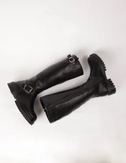 Knee High Buckle Detail Boot -Deals Sleek Dresses Store AW23197 BLACK 2