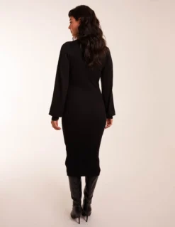 V Neck Bodycon Dress -Deals Sleek Dresses Store AW23238 BLACK 0078
