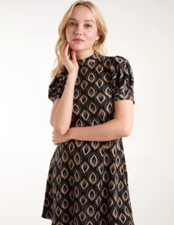 Puff Sleeve Swing Mini Dress -Deals Sleek Dresses Store AW24005 BLACK38