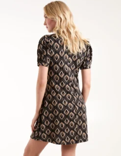 Puff Sleeve Swing Mini Dress -Deals Sleek Dresses Store AW24005 BLACK39