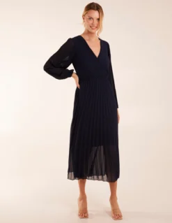 Wrap Front Pleated Maxi Dress -Deals Sleek Dresses Store BV1935 NAVY 14963