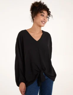 Tie Front Oversized Batwing Top
