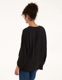 Tie Front Oversized Batwing Top -Deals Sleek Dresses Store BV2134 BLACK 4