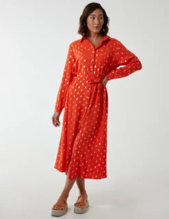 Foil Print Midi Shirt Dress