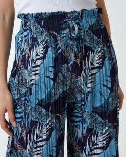 Tropical Print Pleated Wide Legs Trouser -Deals Sleek Dresses Store BV2219 BLUE 1