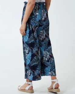 Tropical Print Pleated Wide Legs Trouser -Deals Sleek Dresses Store BV2219 BLUE 4copy