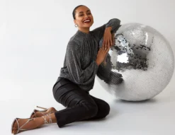 Puffball High Neck Top -Deals Sleek Dresses Store BV222413 SILVER 1