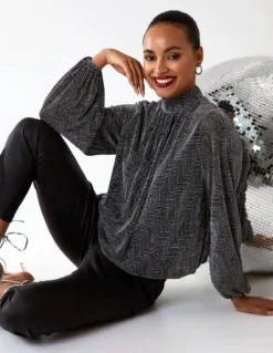 Puffball High Neck Top -Deals Sleek Dresses Store BV222413 SILVER 2