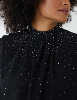 Ombre Diamante Puffball Top -Deals Sleek Dresses Store BV222415 BLACK 10