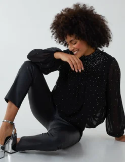 Ombre Diamante Puffball Top -Deals Sleek Dresses Store BV222415 BLACK 12