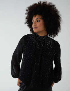 Ombre Diamante Puffball Top -Deals Sleek Dresses Store BV222415 BLACK 9