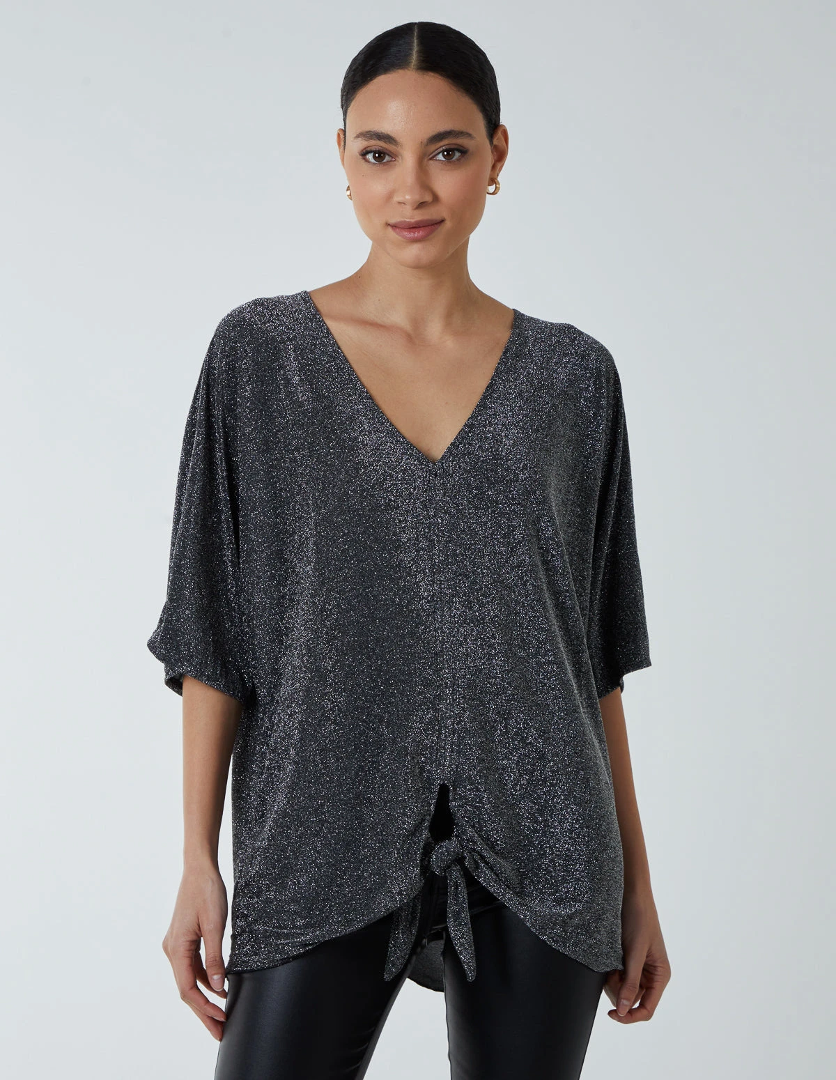 Oversized V Neck Knot Front Top 1 Oversized V Neck Knot Front Top