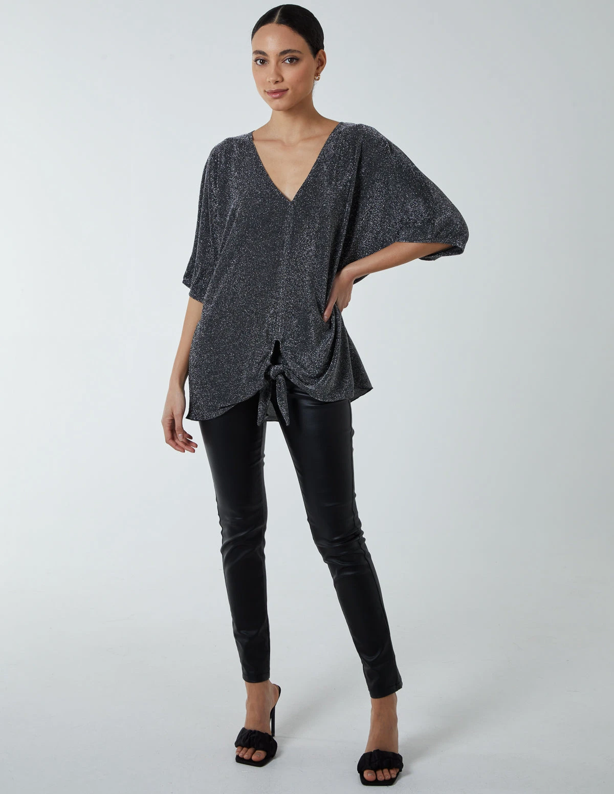 Oversized V Neck Knot Front Top 3 Oversized V Neck Knot Front Top - Image 3