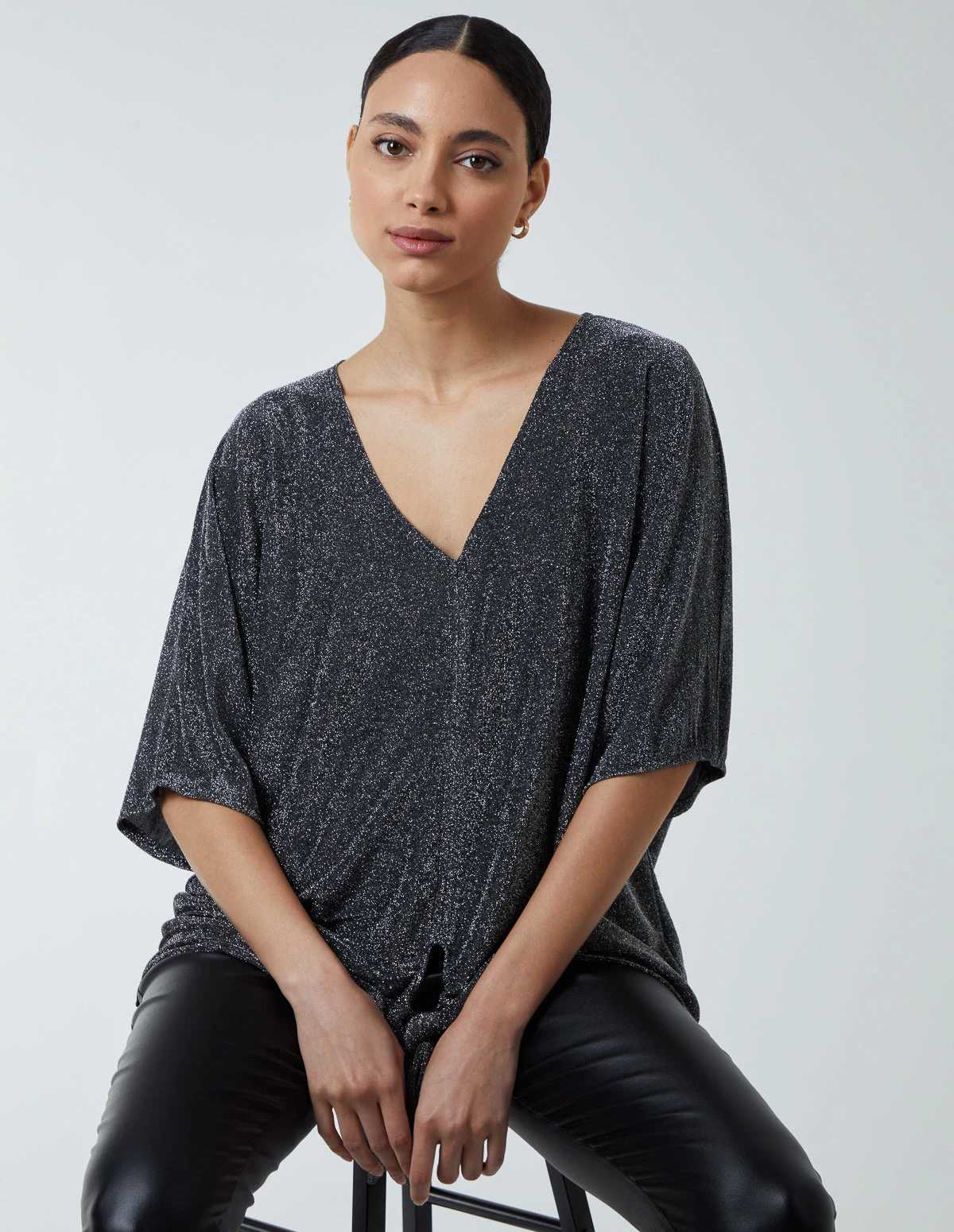 Oversized V Neck Knot Front Top 4 Oversized V Neck Knot Front Top - Image 4
