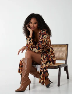 V Neck Ring Detail Midi Dress