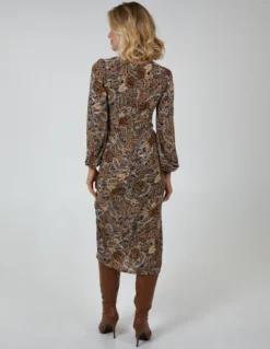 Ruched Midi Dress With Balloon Sleeve -Deals Sleek Dresses Store BV222838 CHOCOLATE 40 83d82ffb f23b 4ae8 96a8 c9ac617d15d4