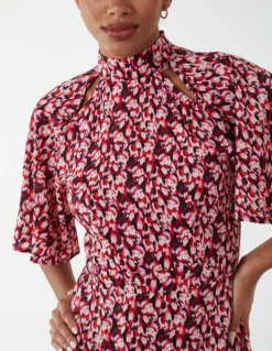 Angel Sleeve High Neck Cut Out Dress 7 Angel Sleeve High Neck Cut Out Dress -Deals Sleek Dresses Store BV222845 RED 62