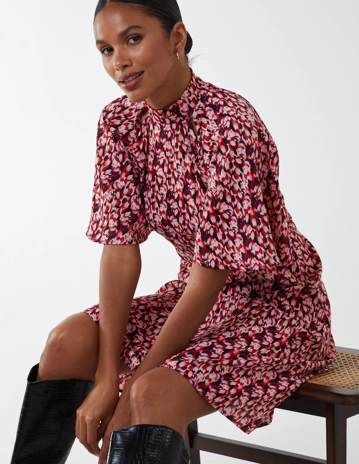 Angel Sleeve High Neck Cut Out Dress 2 Angel Sleeve High Neck Cut Out Dress - Image 2