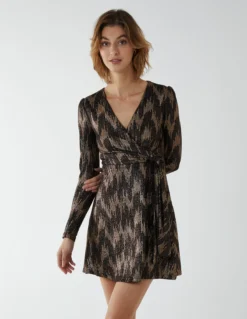 Fixed Wrap Skater Dress With Tie -Deals Sleek Dresses Store BV222859 BRONZE 63