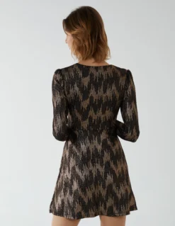 Fixed Wrap Skater Dress With Tie -Deals Sleek Dresses Store BV222859 BRONZE 65