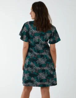 Wrap Front High Neck Dress With Angel Sleeve -Deals Sleek Dresses Store BV222865 GREEN 0402