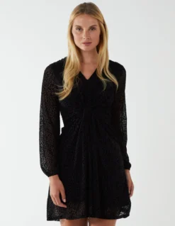 Leopard Print Flocked Knot Front Angel Sleeve Dress