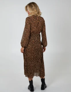 Animal Print High Neck Blouson Pleated Dress -Deals Sleek Dresses Store BV222871 LIGHTBROWN 59