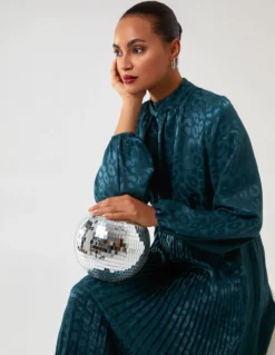 High Neck Blouson Pleated Midi Dress -Deals Sleek Dresses Store BV222872 BOTTLEGREEN 10