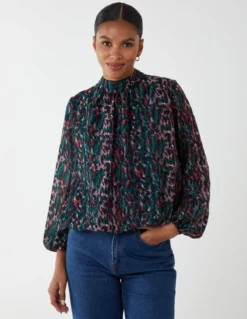 Animal Print Blouson Top -Deals Sleek Dresses Store BV222886 Black 1