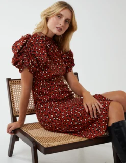 Leopard Print Ruched Side Midi Dress