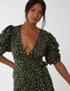 Ruched Sleeve Wrap Mini Dress -Deals Sleek Dresses Store BV222890 KHAKI 147