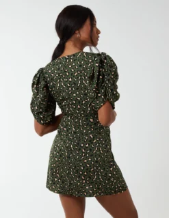 Ruched Sleeve Wrap Mini Dress -Deals Sleek Dresses Store BV222890 KHAKI 149