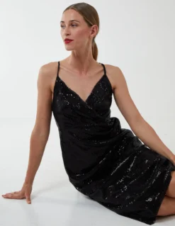 Wrap Front Cami Midi Dress -Deals Sleek Dresses Store BV222908 BLACK 4