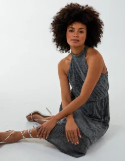 Blouson Elasticated Halter Midi Dress -Deals Sleek Dresses Store BV222922 SILVER 126