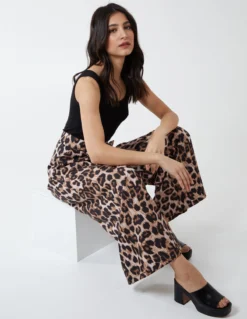 Wide Leg Leopard Trousers -Deals Sleek Dresses Store BV2304025 61090