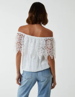 Crochet Lace Puffball Top -Deals Sleek Dresses Store BV233420 IVORY 4085