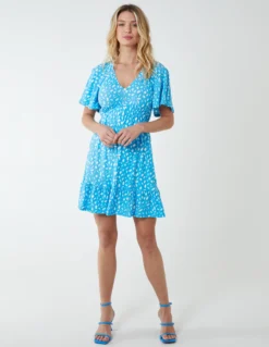 Trapeze Button Through Raglan Mini Dress -Deals Sleek Dresses Store BV233815 BRIGHTBLUE 4440