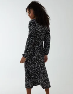 Lace Trimmed Midi Dress -Deals Sleek Dresses Store BV233822 BLACK 14