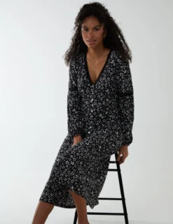 Lace Trimmed Midi Dress -Deals Sleek Dresses Store BV233822 BLACK 15