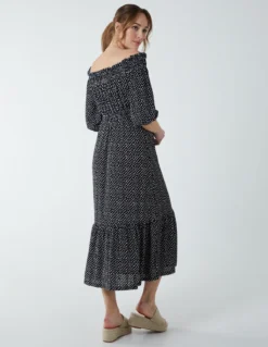 Off Shoulder Shirring Elastic Midi Dress -Deals Sleek Dresses Store BV233829 BLACK 7985