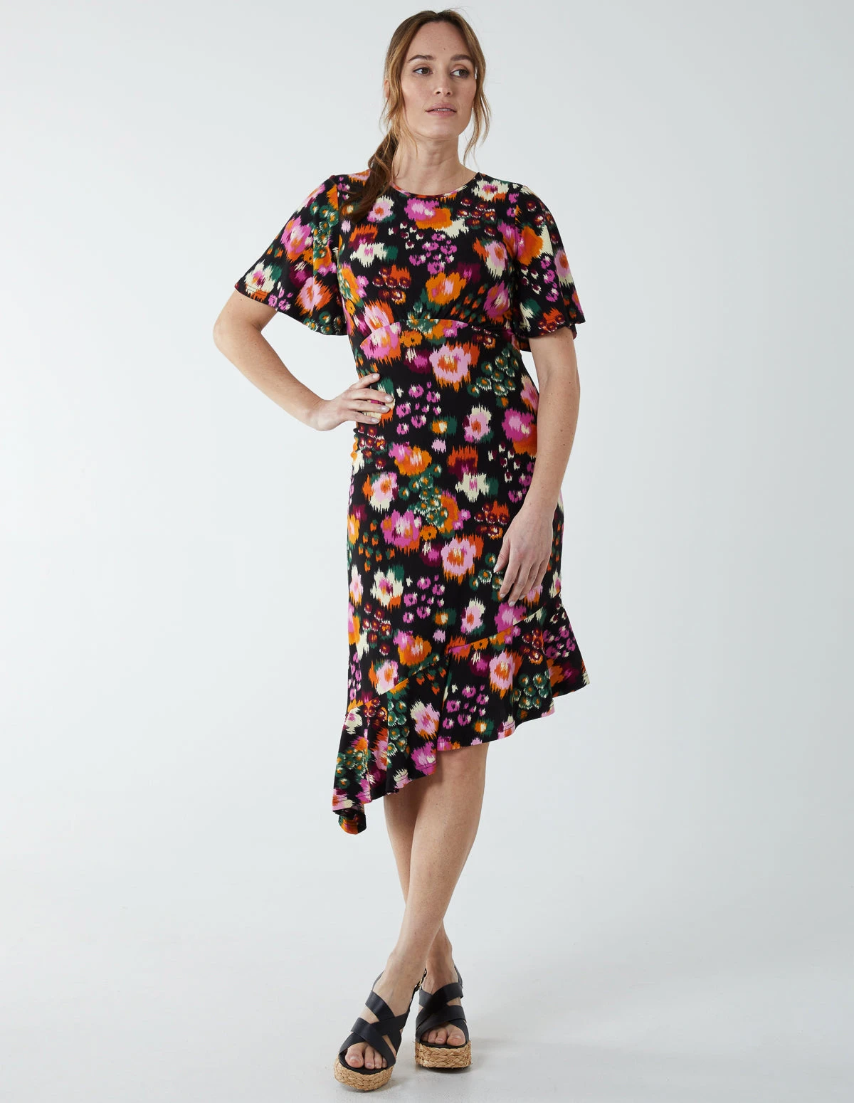 Angel Sleeve Asymmetric Midi Dress 1 Angel Sleeve Asymmetric Midi Dress