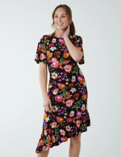 Angel Sleeve Asymmetric Midi Dress 6 Angel Sleeve Asymmetric Midi Dress -Deals Sleek Dresses Store BV233834 BLACK 8555