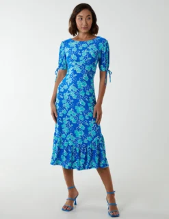 Crew Neck Midi Dress With Scrunchie Back Detail